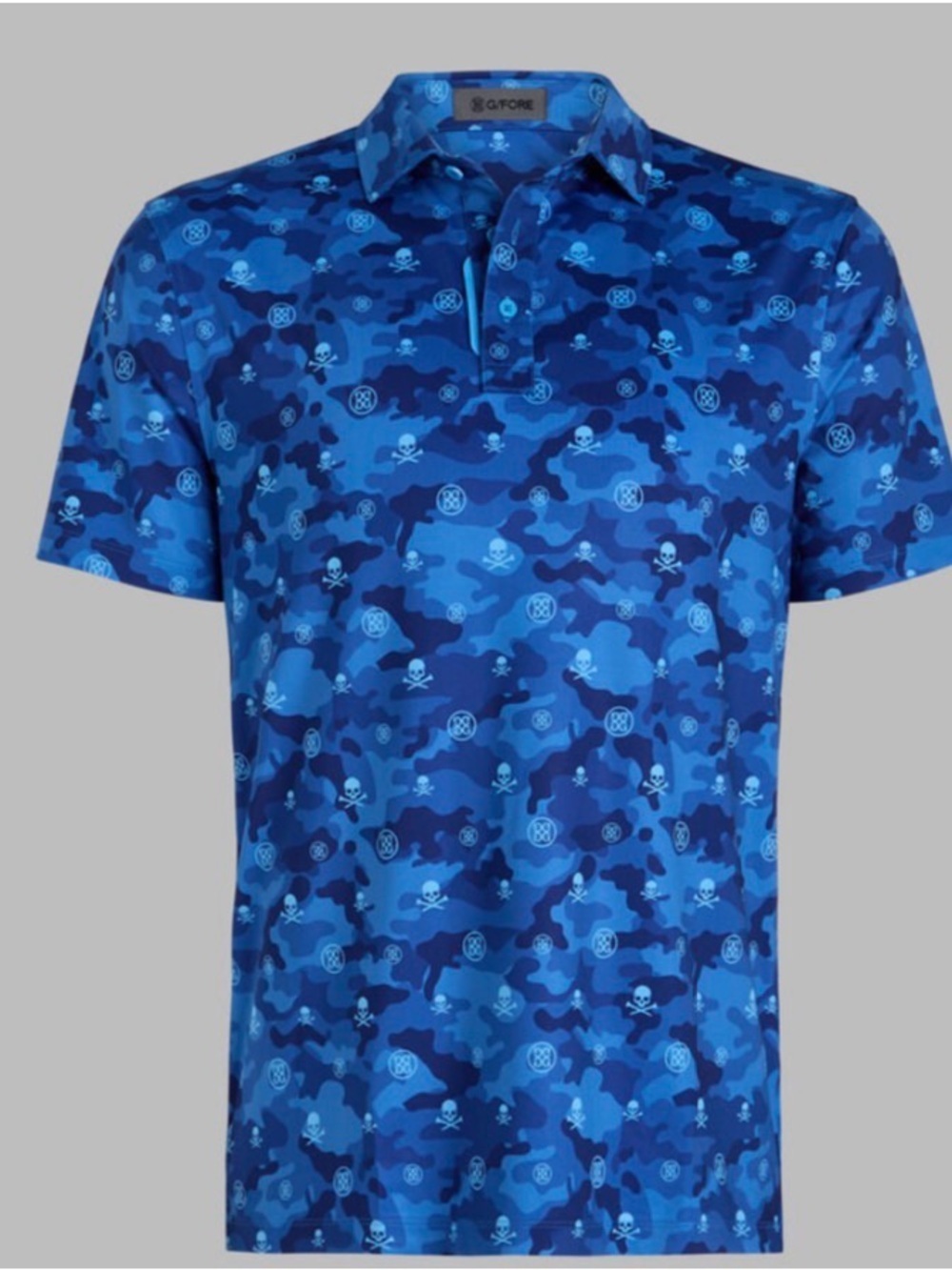 G/Fore Mapped Icon Camo Polo Shirt Mens Blue Skull Golf Performance Preppy XL